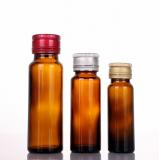 Amber syrup bottle with ROPP aluminum cap