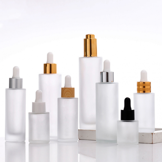 Flat shoulder cosmetic glass bottle 15 / 20 / 30 / 40 / 50 / 60 / 80 / 100 ml