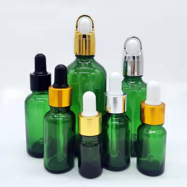Green essential oil glass bottle 5 / 10 / 15 / 20 / 30 / 50 / 100 ml