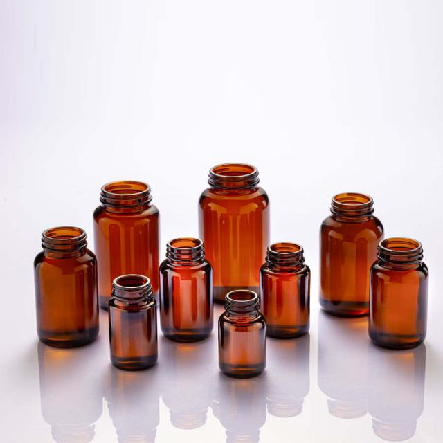Wide-mouth glass bottles for pills and tablets 15 / 30 / 60 / 75 / 100 / 120 / 150 / 200 / 250 / 300 / 400 / 500 ml