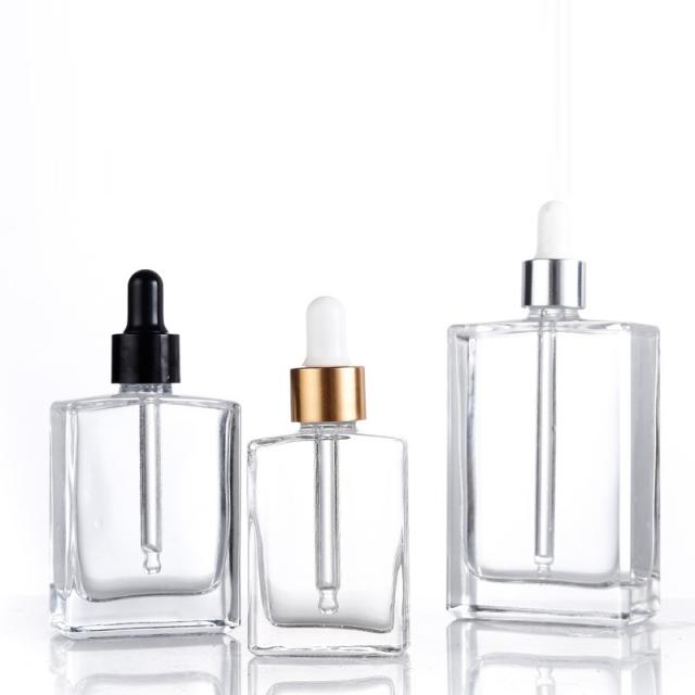 Clear flat essential oil glass bottle 30 / 50 / 100 ml