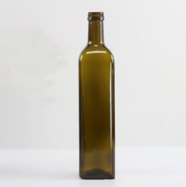 Square brown olive oil glass bottle 500 ml