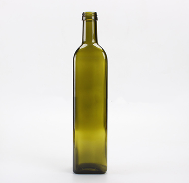 Square green olive oil glass bottle 500 ml