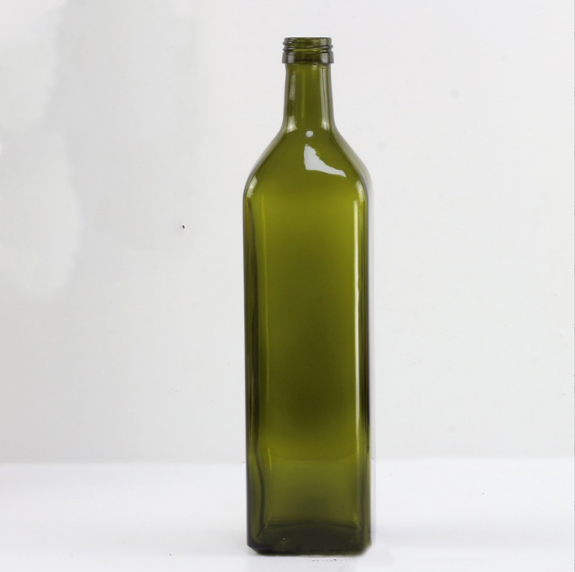Square green olive oil glass bottle 1000 ml