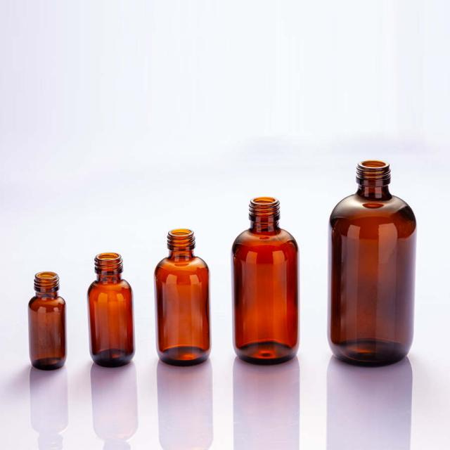 Amber syrup glass boston bottles 15 / 30 / 60 / 120 / 250 / 500 ml