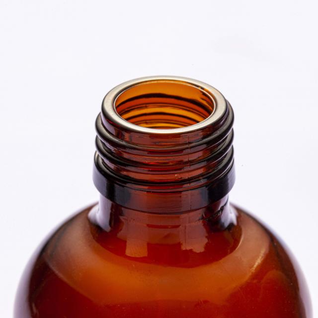 Amber syrup glass boston bottles — 2