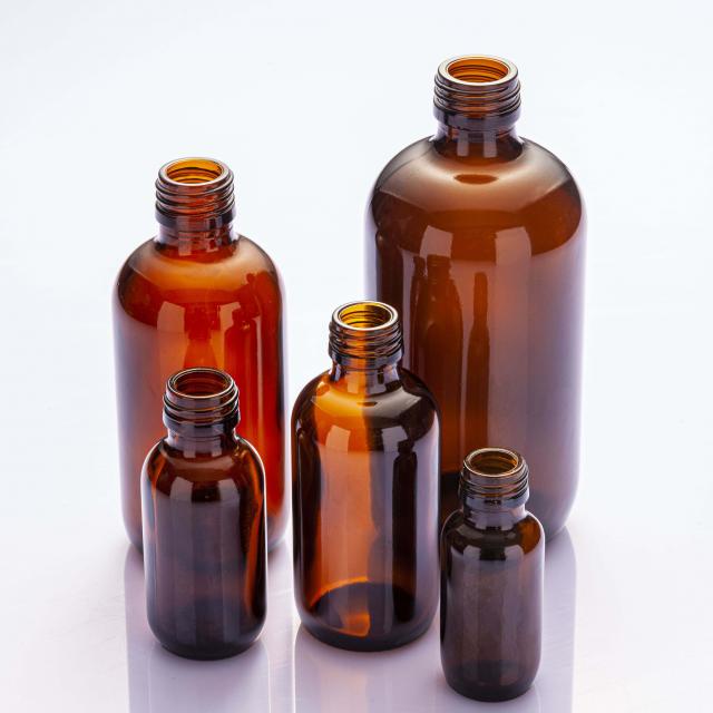Amber syrup glass boston bottles — 3