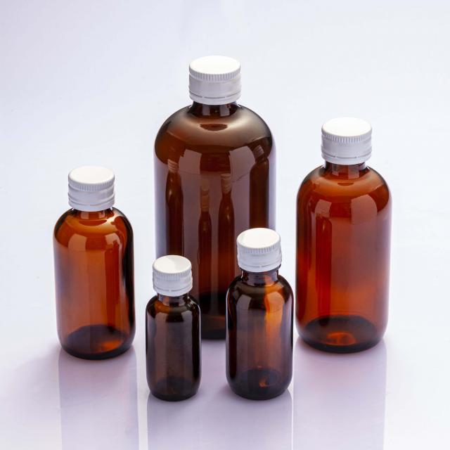 Amber syrup glass boston bottles — 6