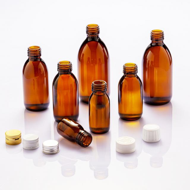 Amber syrup glass bottles 30 / 60 / 100 / 125 / 150 / 180 / 200 / 250 / 300 / 400 / 500 ml