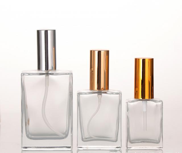 Clear flat perfume glass bottle 30 / 50 / 100 ml