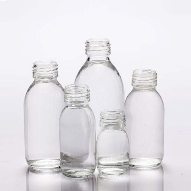 Clear syrup glass bottle 30 / 60 / 90 / 100 / 125 / 150 / 200 / 250 ml