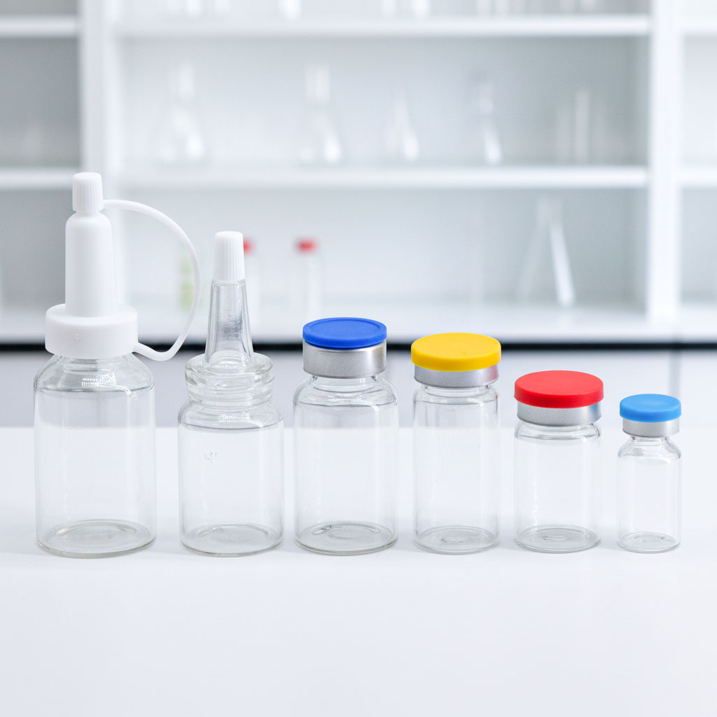 Clear amber tubular glass pharmaceutical injection vial 10 ml