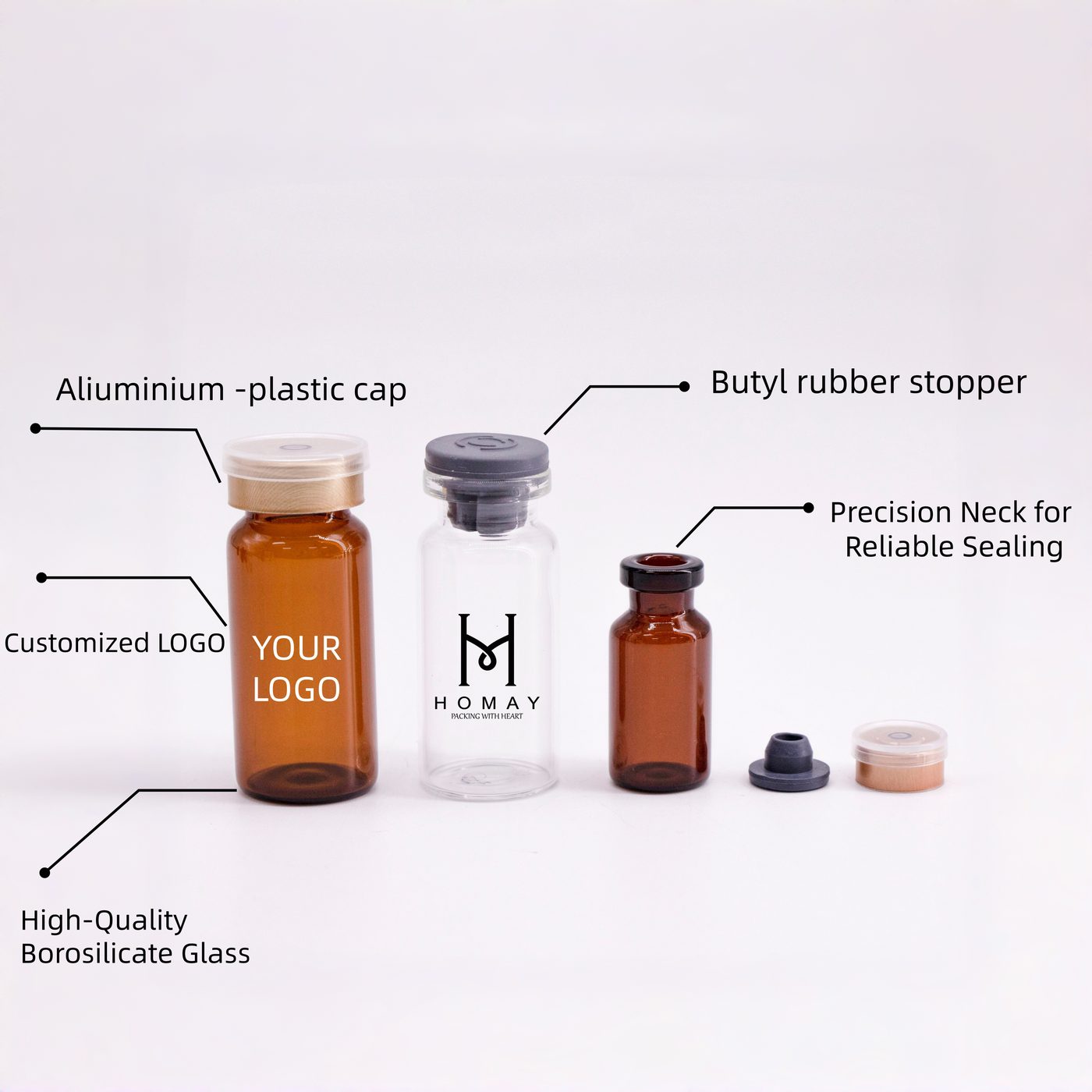 Clear amber tubular glass pharmaceutical injection vial — 3