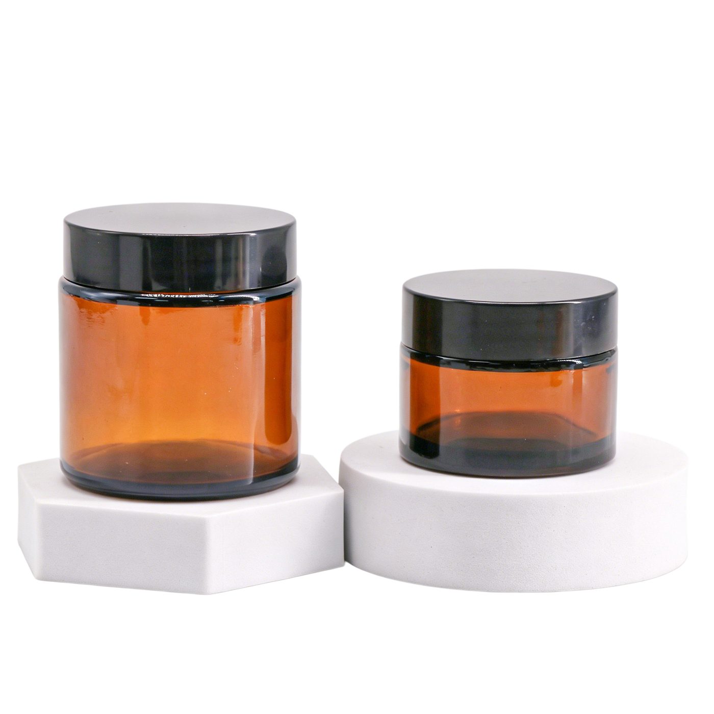 Amber cream jar with black lid 30 / 50 g