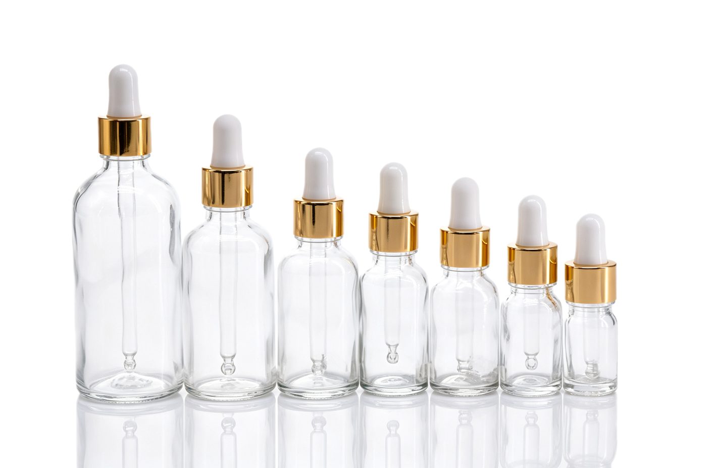 Clear essential oil bottle with gold dropper 10 / 15 / 20 / 30 / 50 / 100 ml