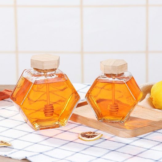 Hexagonal honey jar with bamboo lid — 4