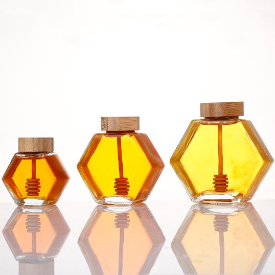 Hexagonal honey jar with bamboo lid — 5